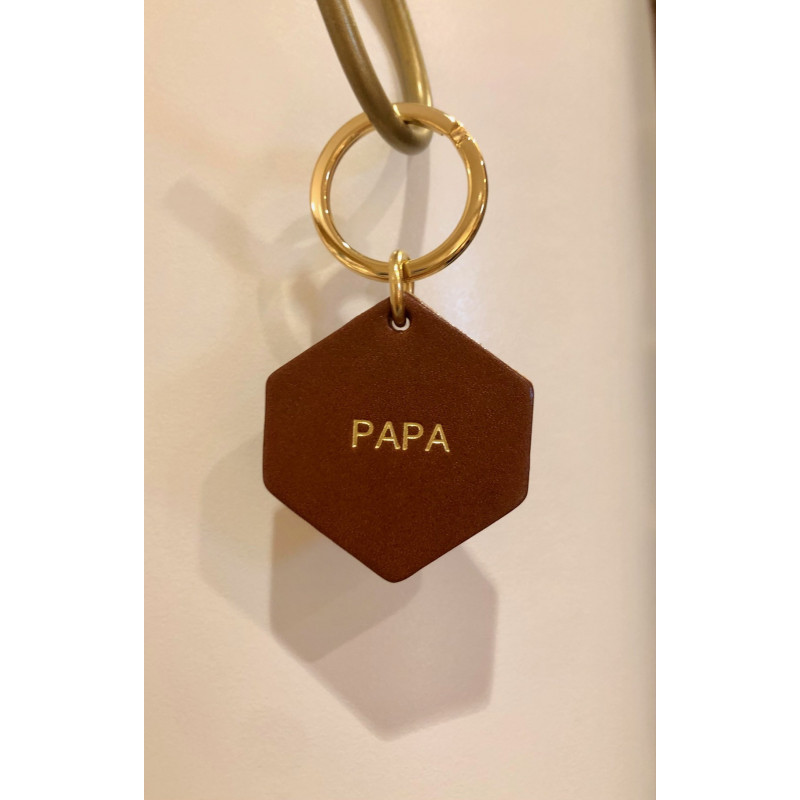 Porte-clés "Papa" en cuir, Camel - Fauvette Paris