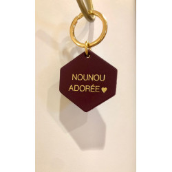 Porte-clés "Nounou Adorée" en cuir, Prune - Fauvette Paris