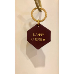 Porte-clés "Nanny Chérie" en cuir, Prune - Fauvette Paris