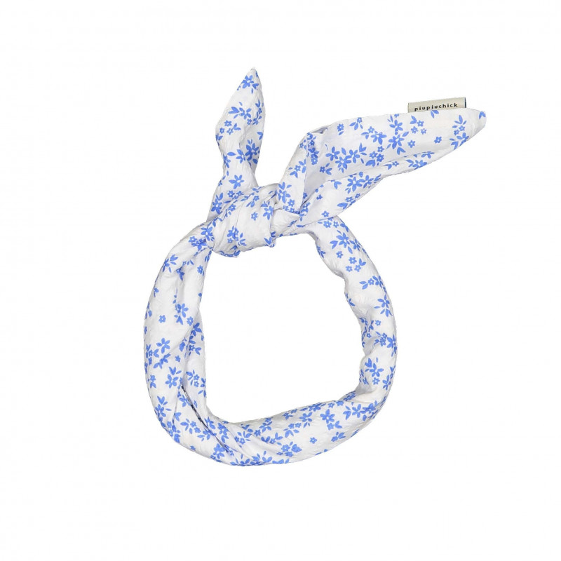 Foulard Bandana Blanc Imprimé Petites Fleurs Bleues - Piupiuchick