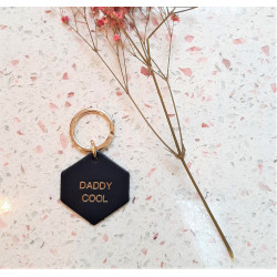 Porte-clés "DADDY COOL" en cuir, Bleu, Doré - Fauvette Paris